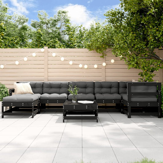vidaXL 8-tlg. Garten-Lounge-Set mit Kissen Schwarz Massivholz