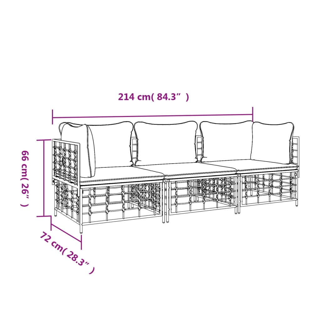 vidaXL 3-tlg. Garten-Lounge-Set mit Kissen Anthrazit Poly Rattan