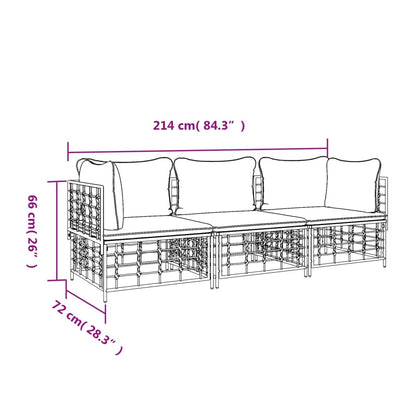 vidaXL 3-tlg. Garten-Lounge-Set mit Kissen Anthrazit Poly Rattan