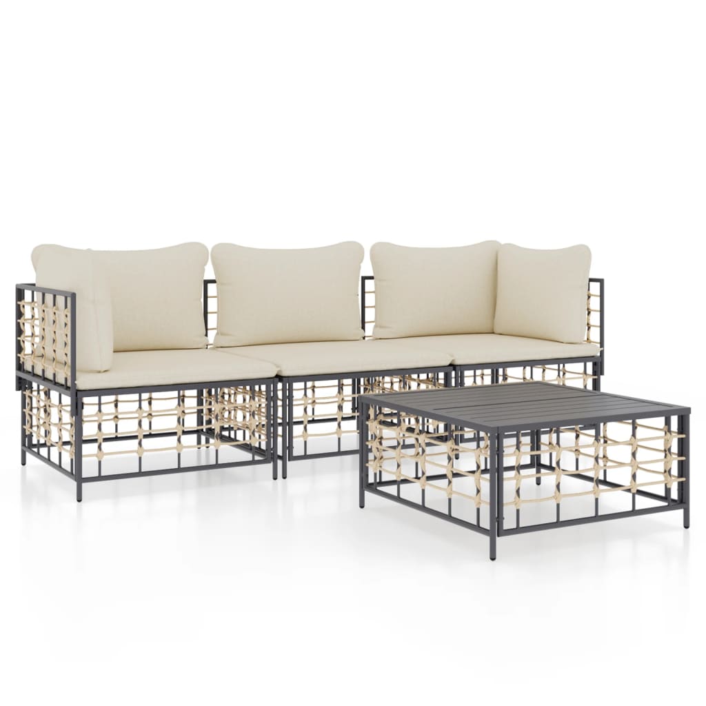 vidaXL 4-tlg. Garten-Lounge-Set mit Kissen Anthrazit Poly Rattan