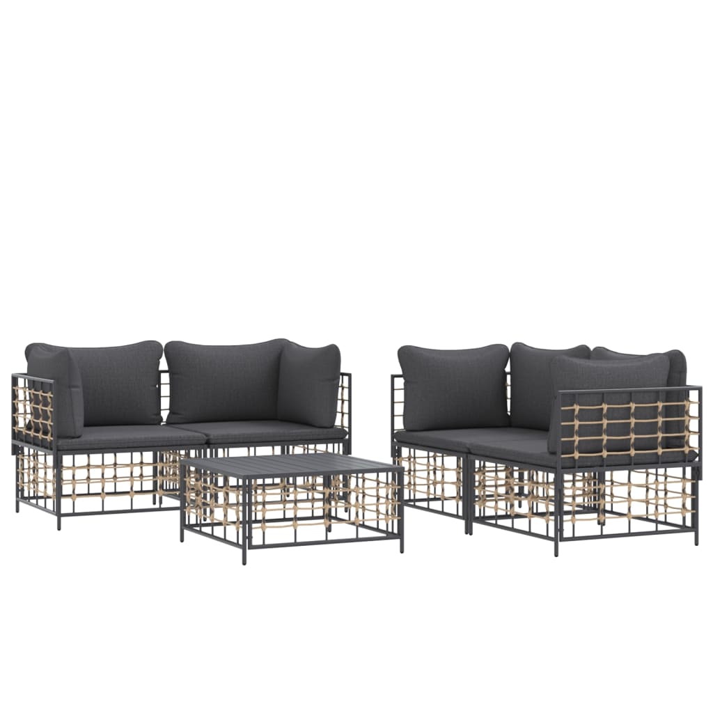 vidaXL 5-tlg. Garten-Lounge-Set mit Kissen Anthrazit Poly Rattan