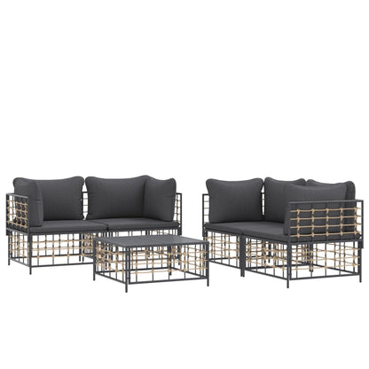 vidaXL 5-tlg. Garten-Lounge-Set mit Kissen Anthrazit Poly Rattan