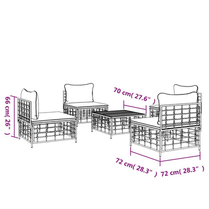 vidaXL 5-tlg. Garten-Lounge-Set mit Kissen Anthrazit Poly Rattan