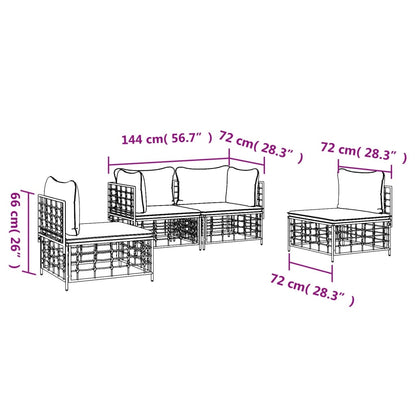 vidaXL 4-tlg. Garten-Lounge-Set mit Kissen Anthrazit Poly Rattan