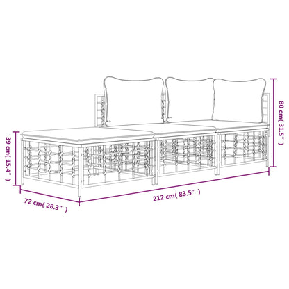 vidaXL 3-tlg. Garten-Lounge-Set mit Kissen Anthrazit Poly Rattan
