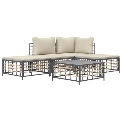 vidaXL 5-tlg. Garten-Lounge-Set mit Kissen Anthrazit Poly Rattan
