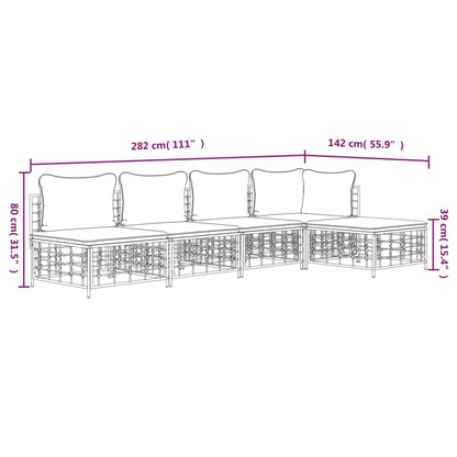 vidaXL 5-tlg. Garten-Lounge-Set mit Kissen Anthrazit Poly Rattan