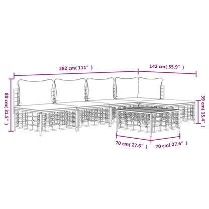 vidaXL 6-tlg. Garten-Lounge-Set mit Kissen Anthrazit Poly Rattan