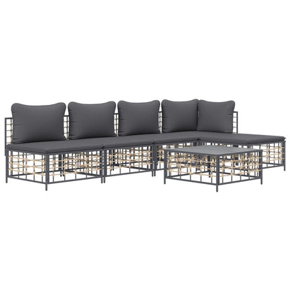 vidaXL 6-tlg. Garten-Lounge-Set mit Kissen Anthrazit Poly Rattan