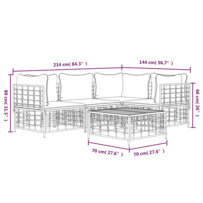 vidaXL 5-tlg. Garten-Lounge-Set mit Kissen Anthrazit Poly Rattan