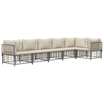 vidaXL 6-tlg. Garten-Lounge-Set mit Kissen Anthrazit Poly Rattan