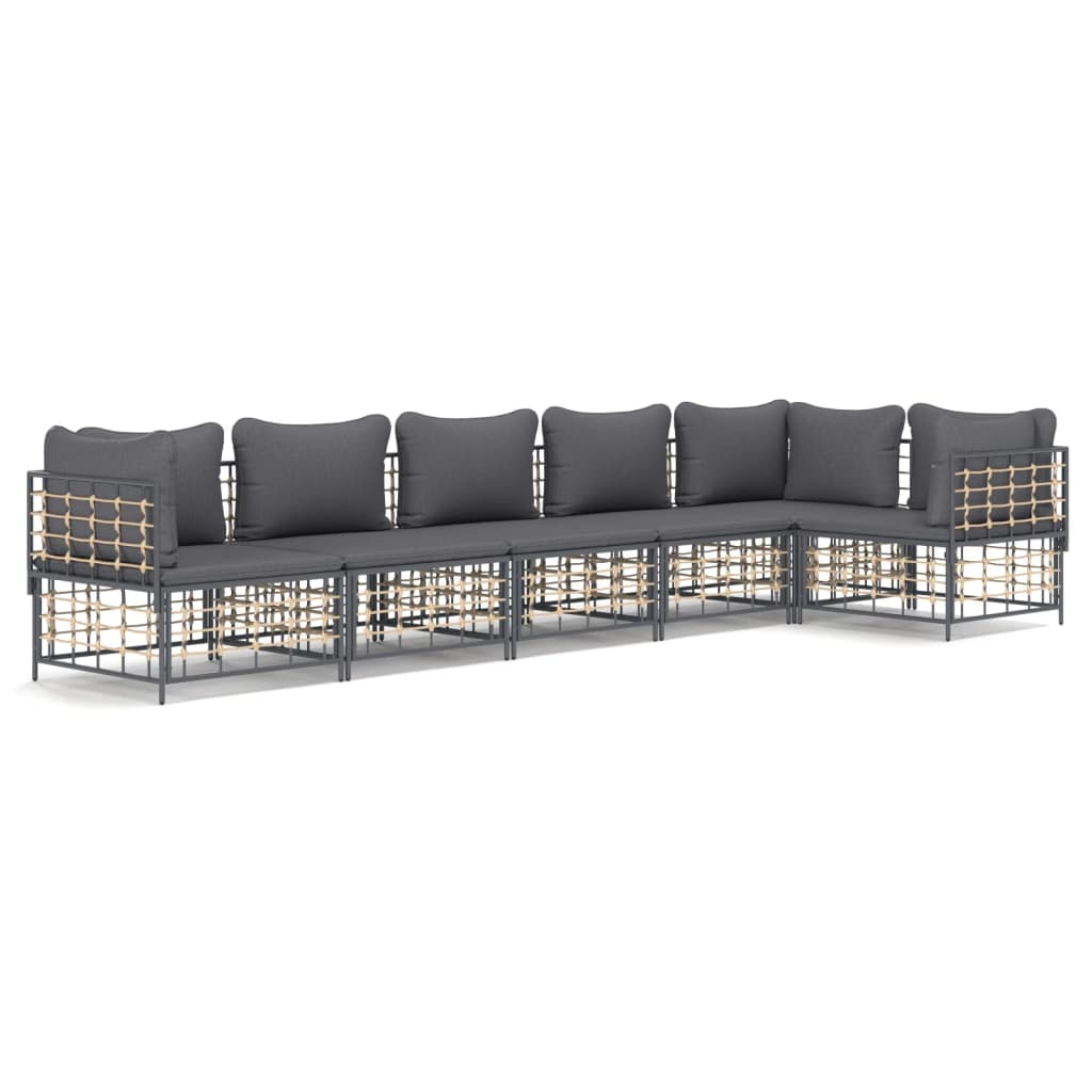 vidaXL 6-tlg. Garten-Lounge-Set mit Kissen Anthrazit Poly Rattan