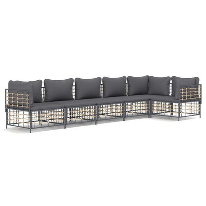 vidaXL 6-tlg. Garten-Lounge-Set mit Kissen Anthrazit Poly Rattan