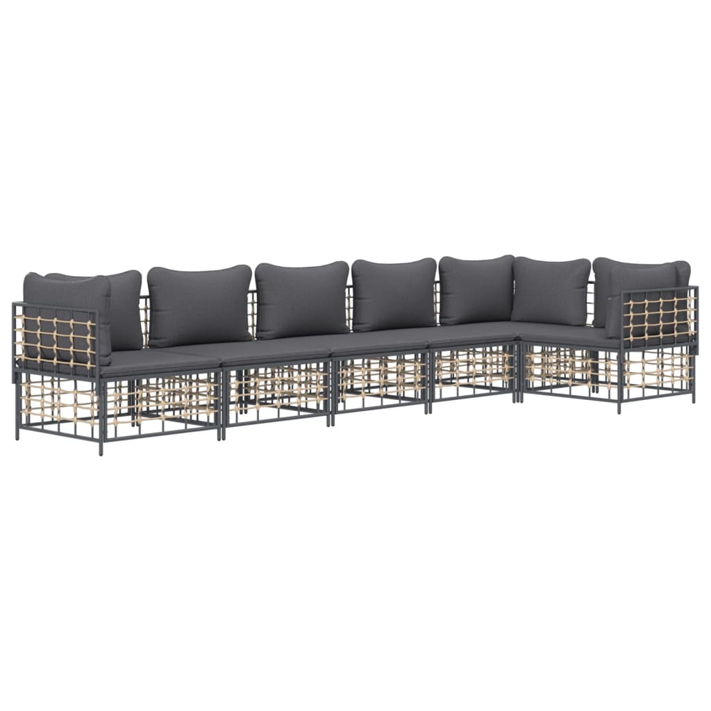 vidaXL 6-tlg. Garten-Lounge-Set mit Kissen Anthrazit Poly Rattan
