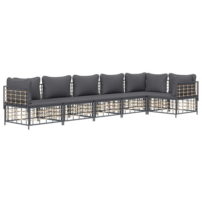 vidaXL 6-tlg. Garten-Lounge-Set mit Kissen Anthrazit Poly Rattan