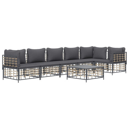 vidaXL 7-tlg. Garten-Lounge-Set mit Kissen Anthrazit Poly Rattan