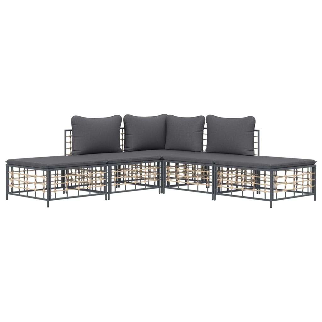 vidaXL 5-tlg. Garten-Lounge-Set mit Kissen Anthrazit Poly Rattan