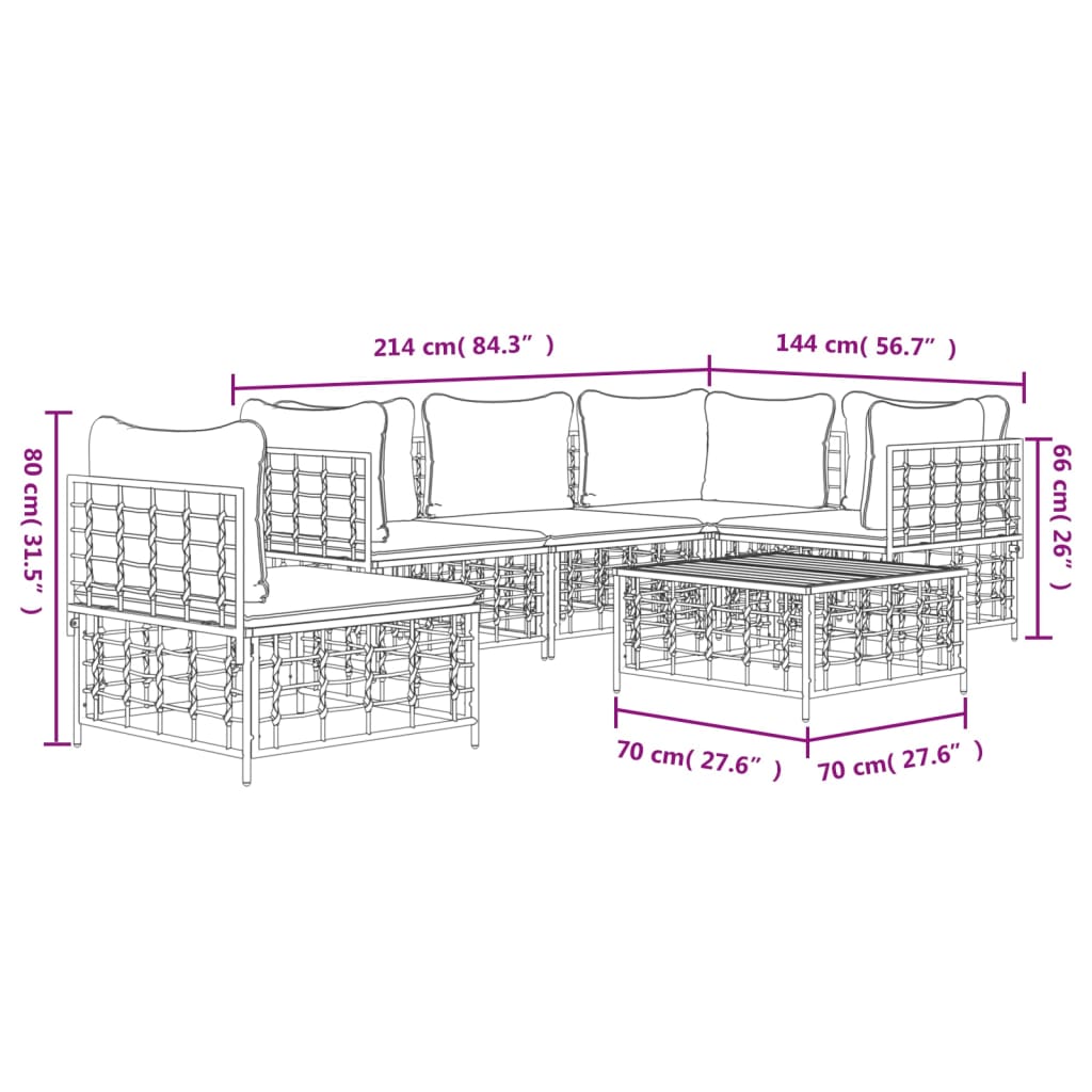 vidaXL 6-tlg. Garten-Lounge-Set mit Kissen Anthrazit Poly Rattan