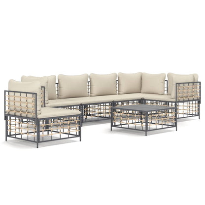 vidaXL 7-tlg. Garten-Lounge-Set mit Kissen Anthrazit Poly Rattan