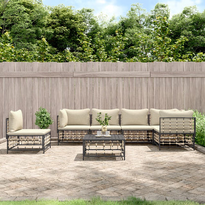 vidaXL 7-tlg. Garten-Lounge-Set mit Kissen Anthrazit Poly Rattan