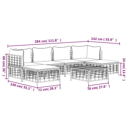 vidaXL 7-tlg. Garten-Lounge-Set mit Kissen Anthrazit Poly Rattan