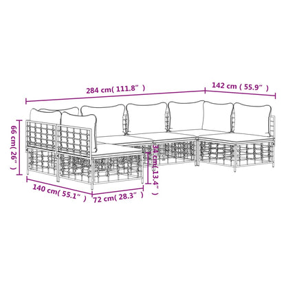 vidaXL 6-tlg. Garten-Lounge-Set mit Kissen Anthrazit Poly Rattan