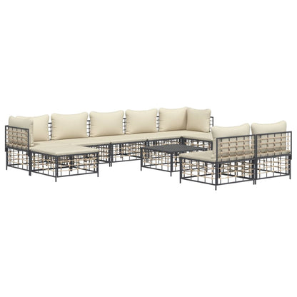 vidaXL 10-tlg. Garten-Lounge-Set mit Kissen Anthrazit Poly Rattan