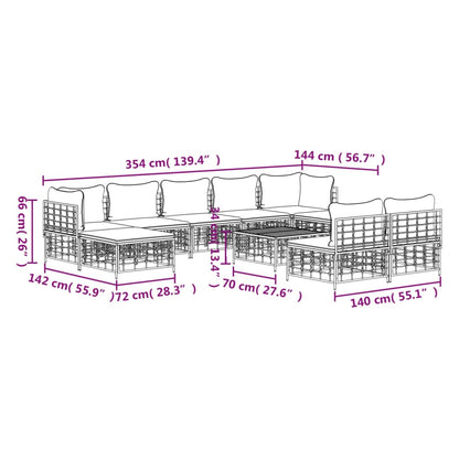 vidaXL 10-tlg. Garten-Lounge-Set mit Kissen Anthrazit Poly Rattan