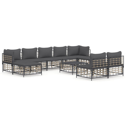 vidaXL 10-tlg. Garten-Lounge-Set mit Kissen Anthrazit Poly Rattan