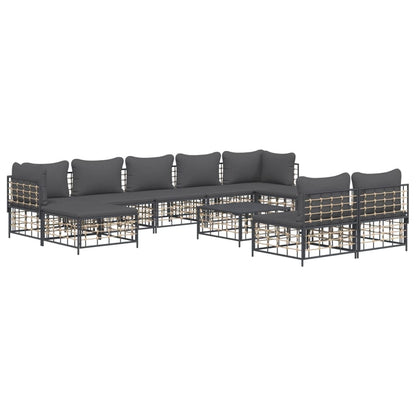 vidaXL 10-tlg. Garten-Lounge-Set mit Kissen Anthrazit Poly Rattan