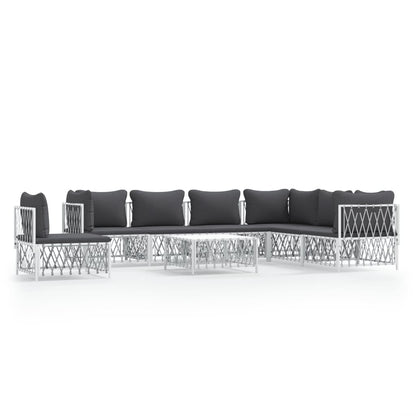 vidaXL 8-tlg. Garten-Lounge-Set mit Kissen Weiß Stahl