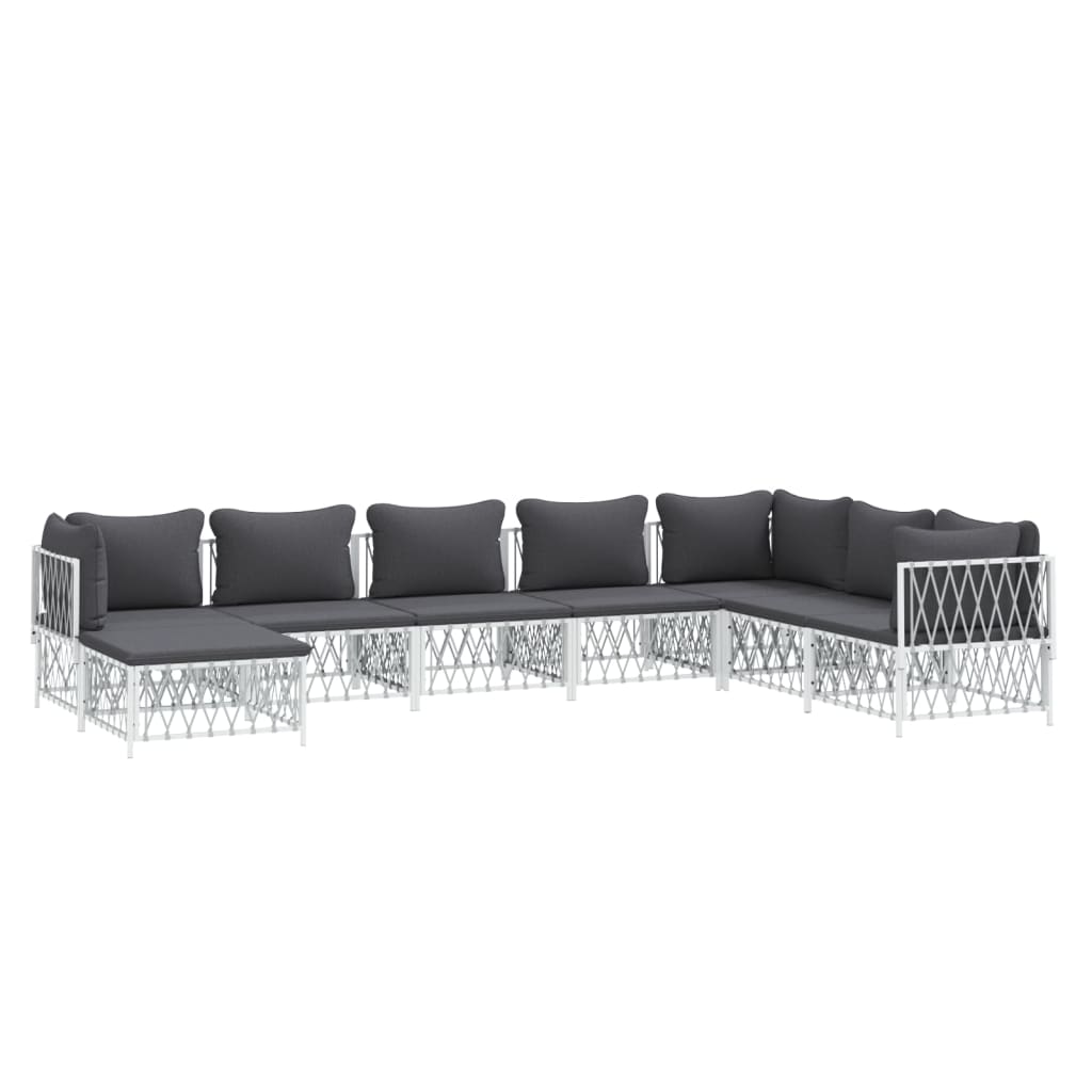 vidaXL 8-tlg. Garten-Lounge-Set mit Kissen Weiß Stahl