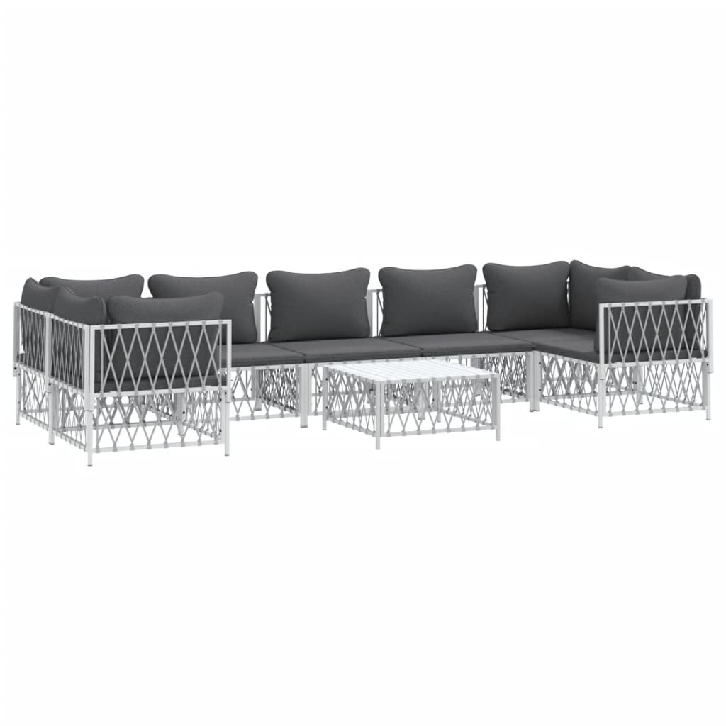 vidaXL 8-tlg. Garten-Lounge-Set mit Kissen Weiß Stahl