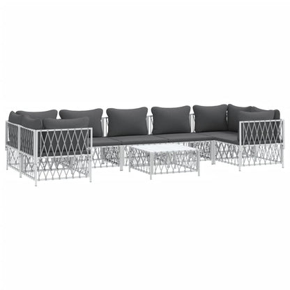 vidaXL 8-tlg. Garten-Lounge-Set mit Kissen Weiß Stahl