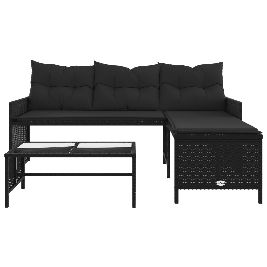 vidaXL Gartensofa in L-Form mit Tisch und Kissen Schwarz Poly Rattan