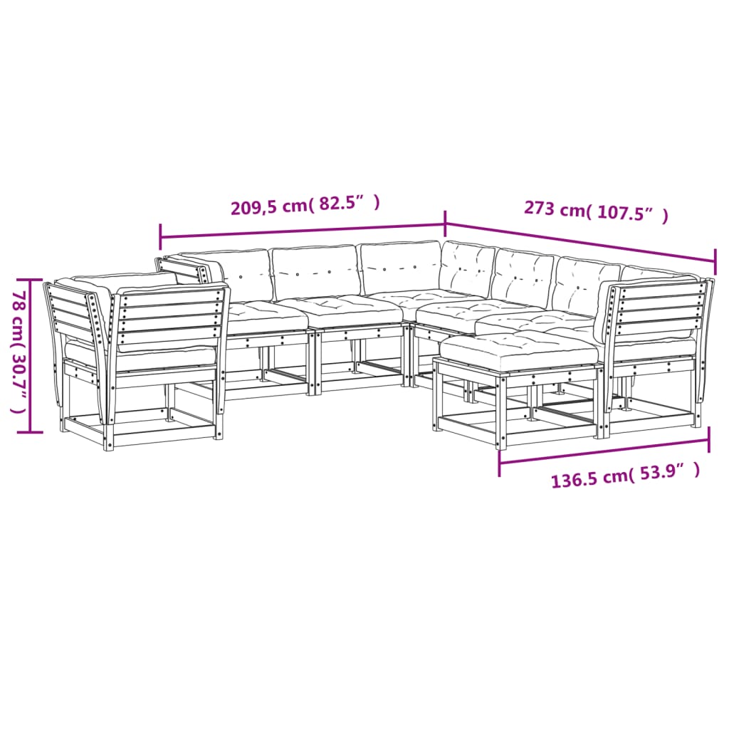 vidaXL 8-tlg. Garten-Lounge-Set mit Kissen Weiß Massivholz Kiefer