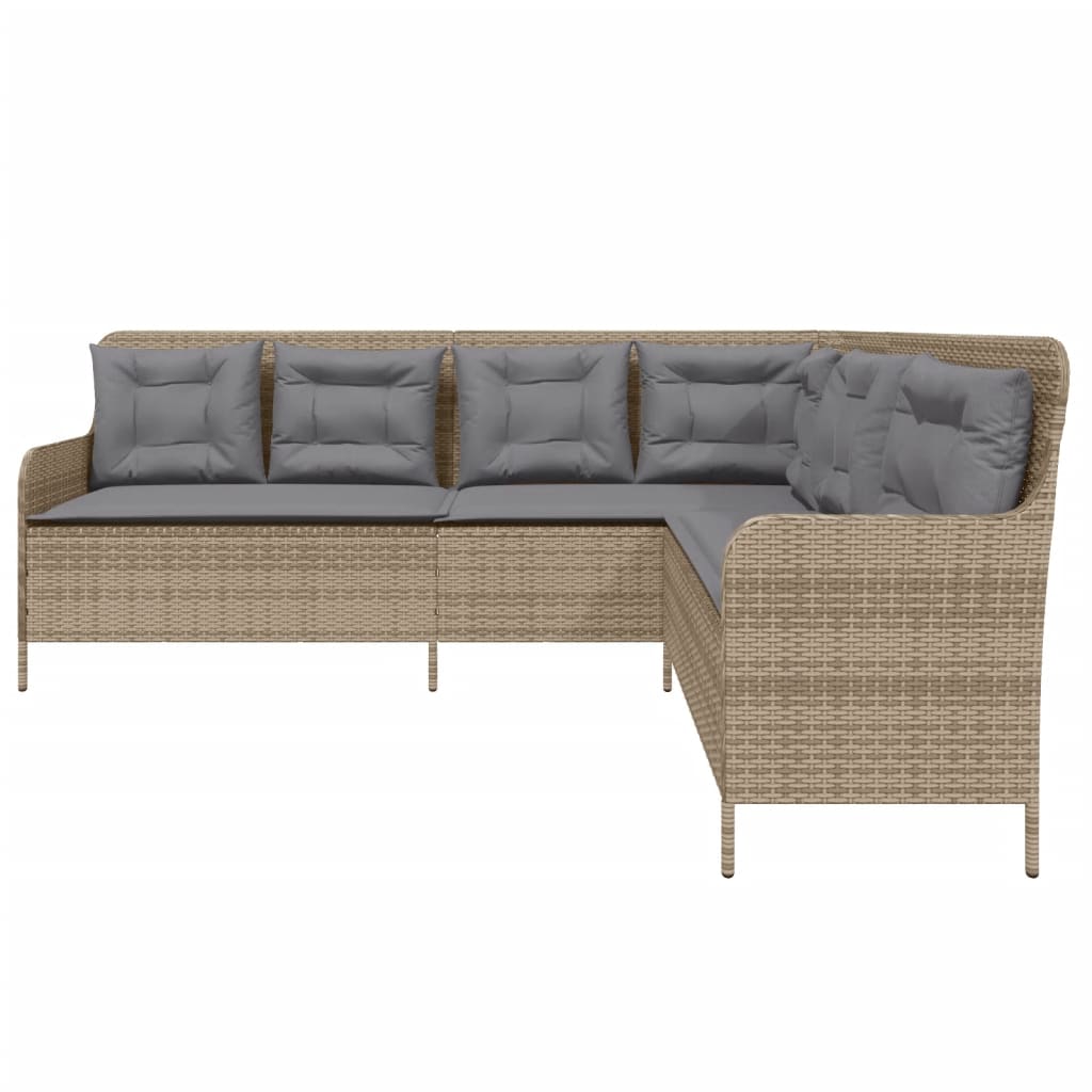vidaXL Gartensofa in L-Form mit Kissen Beige Poly Rattan