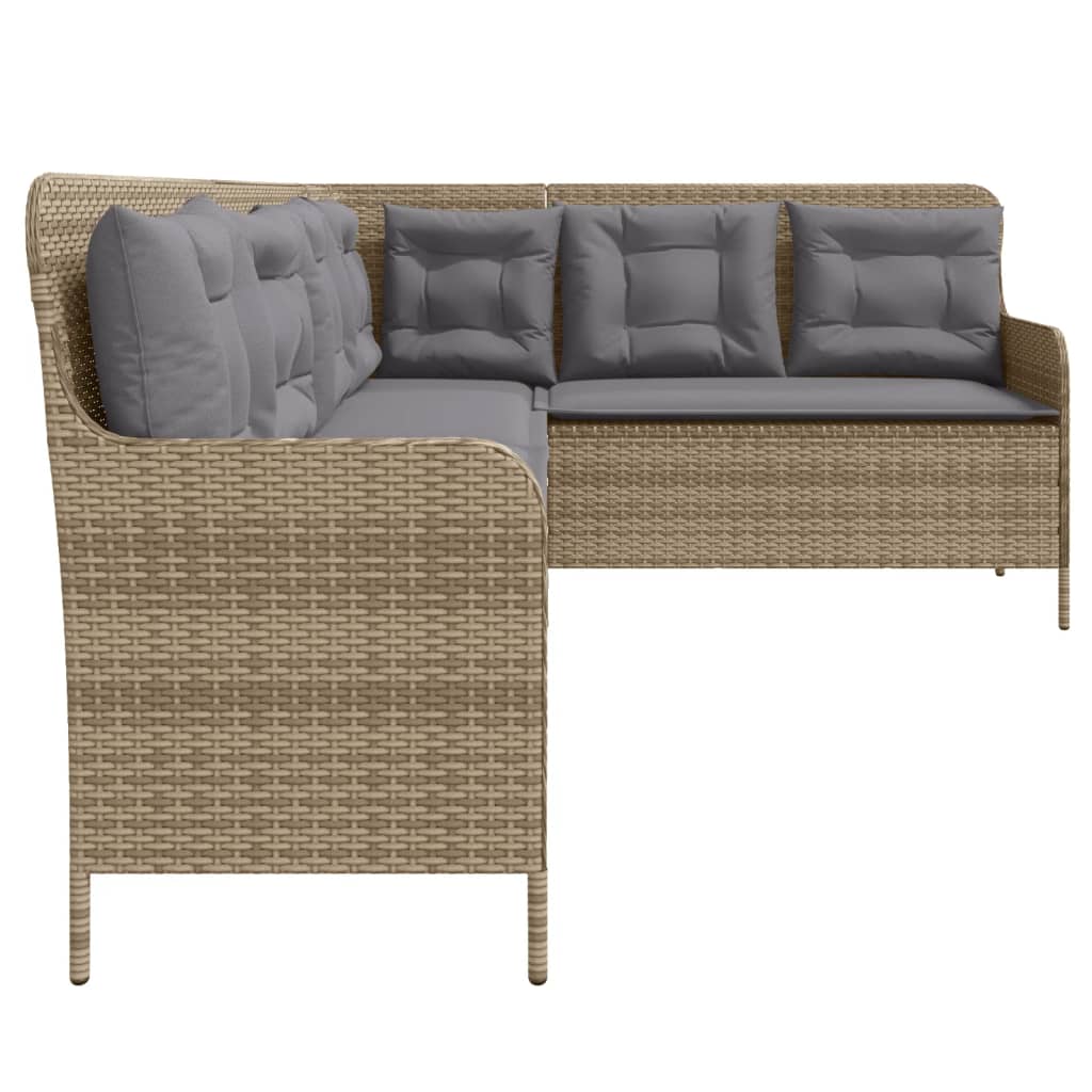 vidaXL Gartensofa in L-Form mit Kissen Beige Poly Rattan