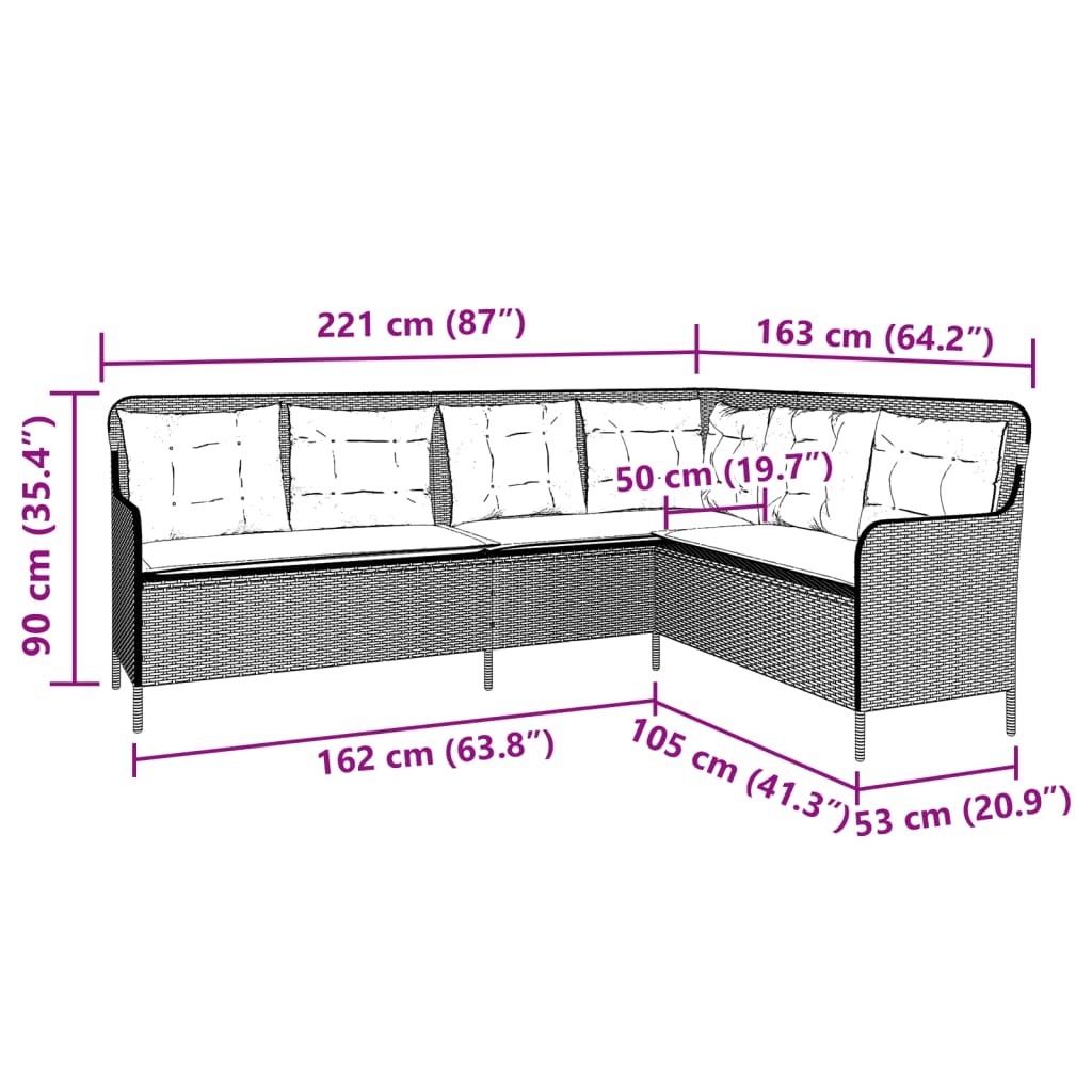 vidaXL Gartensofa in L-Form mit Kissen Beige Poly Rattan