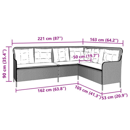 vidaXL Gartensofa in L-Form mit Kissen Beige Poly Rattan