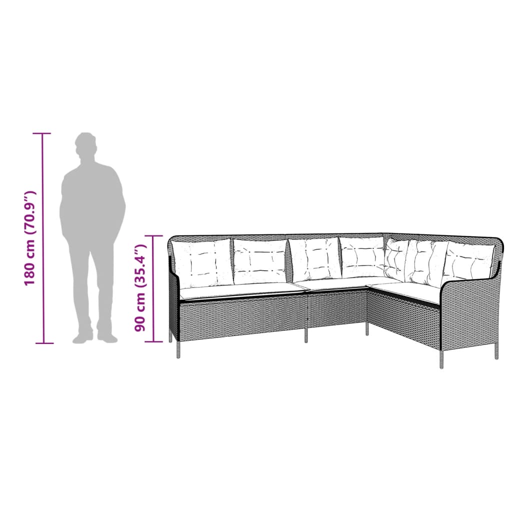 vidaXL Gartensofa in L-Form mit Kissen Beige Poly Rattan