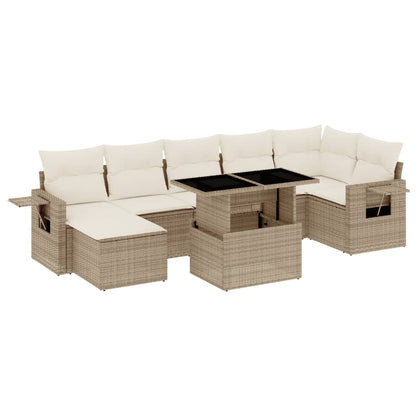 vidaXL 8-tlg. Garten-Sofagarnitur mit Kissen Beige Poly Rattan