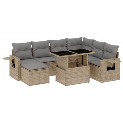 vidaXL 8-tlg. Garten-Sofagarnitur mit Kissen Beige Poly Rattan