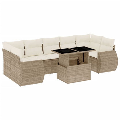 vidaXL 8-tlg. Garten-Sofagarnitur mit Kissen Beige Poly Rattan