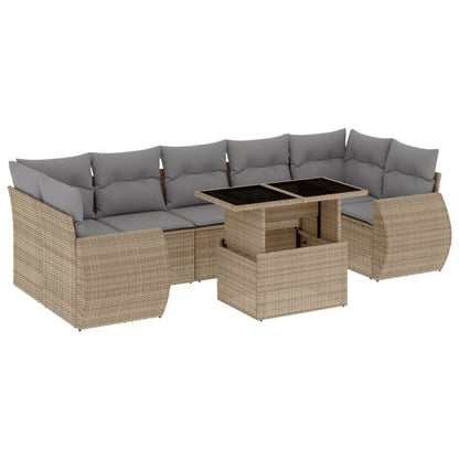 vidaXL 8-tlg. Garten-Sofagarnitur mit Kissen Beige Poly Rattan