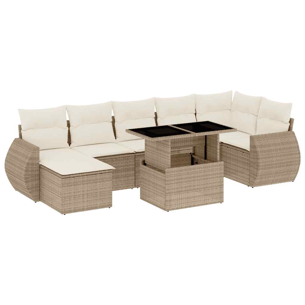 vidaXL 8-tlg. Garten-Sofagarnitur mit Kissen Beige Poly Rattan