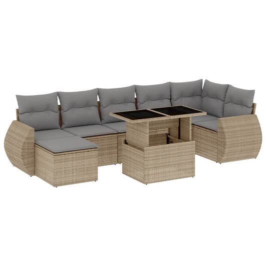 vidaXL 8-tlg. Garten-Sofagarnitur mit Kissen Beige Poly Rattan