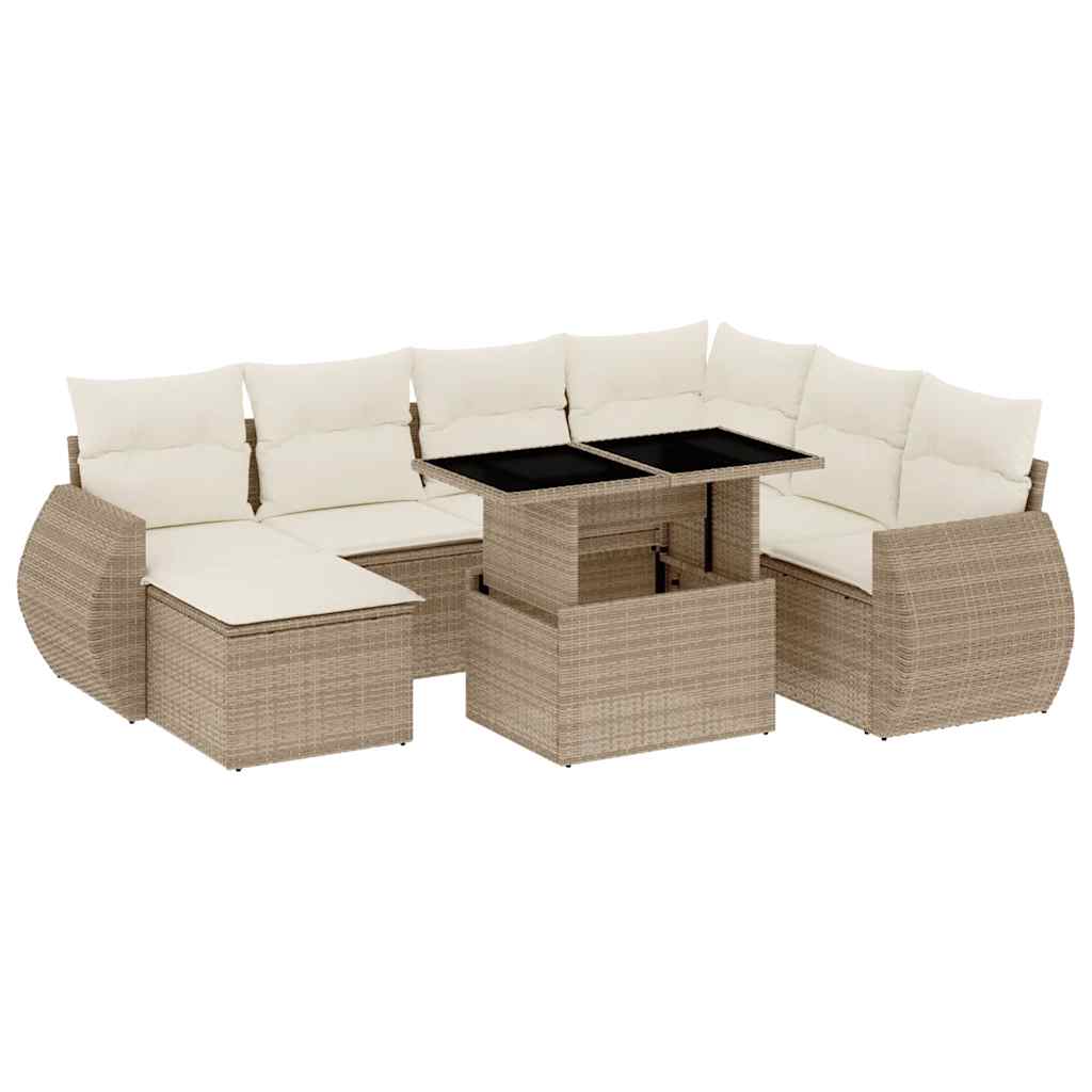 vidaXL 8-tlg. Garten-Sofagarnitur mit Kissen Beige Poly Rattan