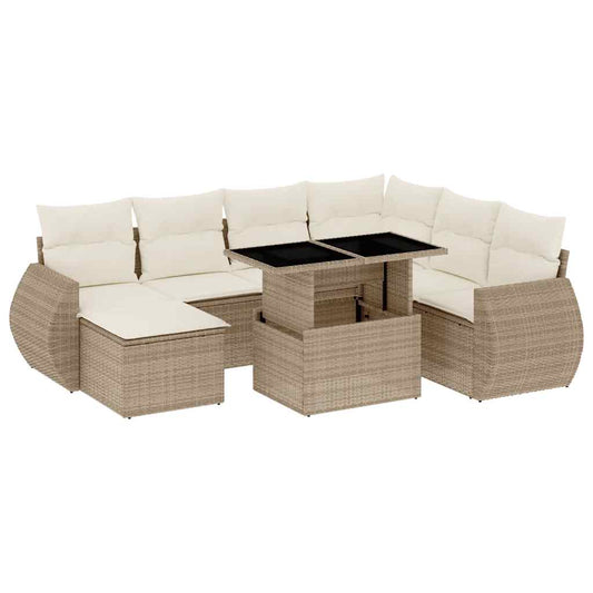 vidaXL 8-tlg. Garten-Sofagarnitur mit Kissen Beige Poly Rattan