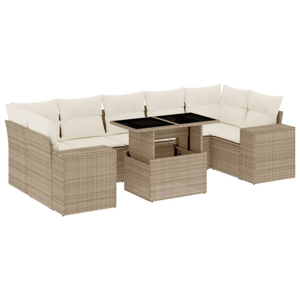 vidaXL 8-tlg. Garten-Sofagarnitur mit Kissen Beige Poly Rattan